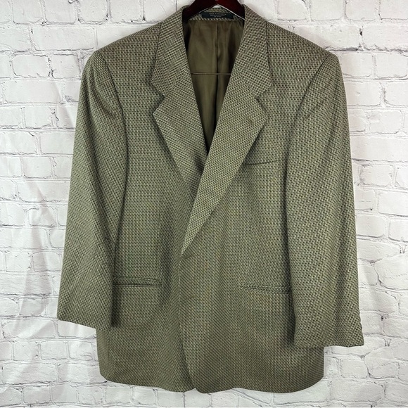 andre vachon Tan Sport silk wool blazer jacket sports Coat sz 44S - Picture 1 of 9